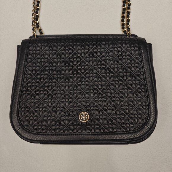 Tory Burch Bryant Quilted Signature Logo Chain Strap Black Gold Shoulder Bag - Picture 8 of 16